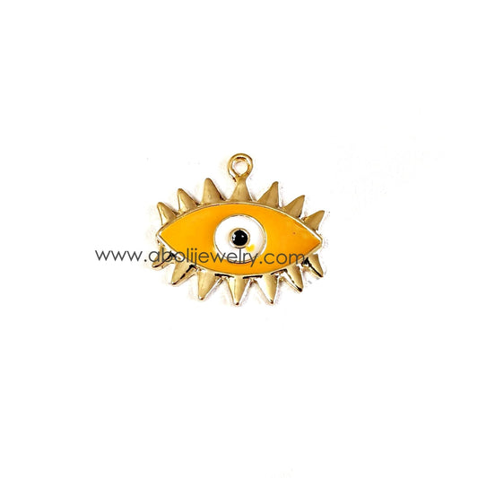 Yellow evil eye enamel charm  golden evil eye pendant