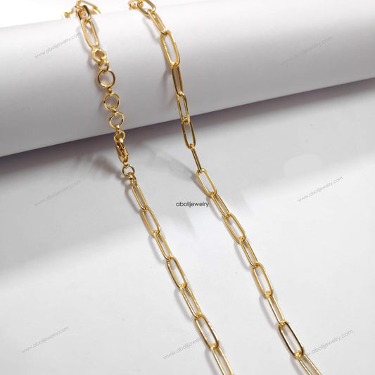 Tarnish resistant golden paperclip chain for necklace Brass big loop neck chain unisex PCNCBLG