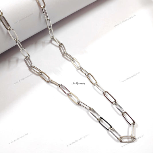 Tarnish resistant silver paperclip chain for necklace Brass big loop neckchain unisex PCNCBLS