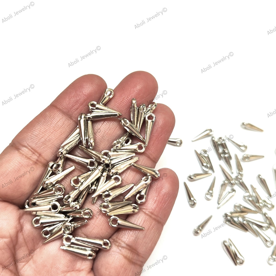 Silver Drop Acrylic Dangle Beads Latkan 13 x 3 mm light weight spike craft beads ASDB13 10 gm