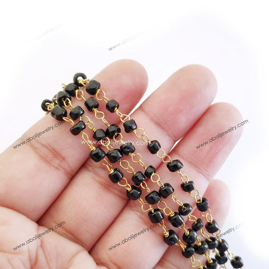 Tarnish resistant Black beaded chain golden brass wire Modern mangalsutra chain BBC20 1 meter