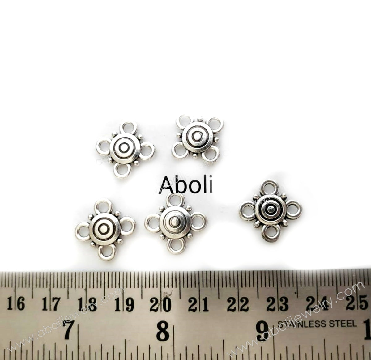 Silver Charm 4 way connector flat circle charms CHMS25 5 charms