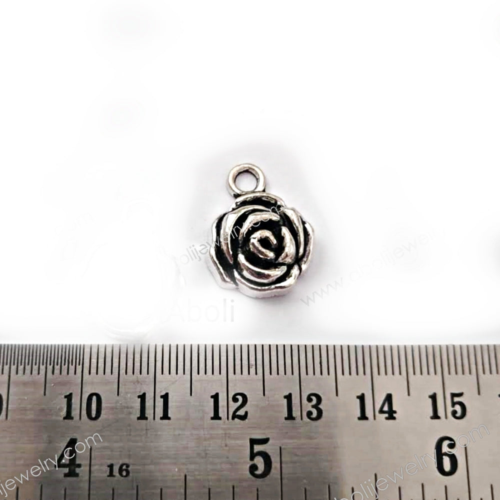 Silver rose charm Silver rose flower charm tibetan silver floral charm CHMS53 1 piece