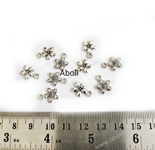 Silver flower Charms floral double sided charm CHMS65 10 charms