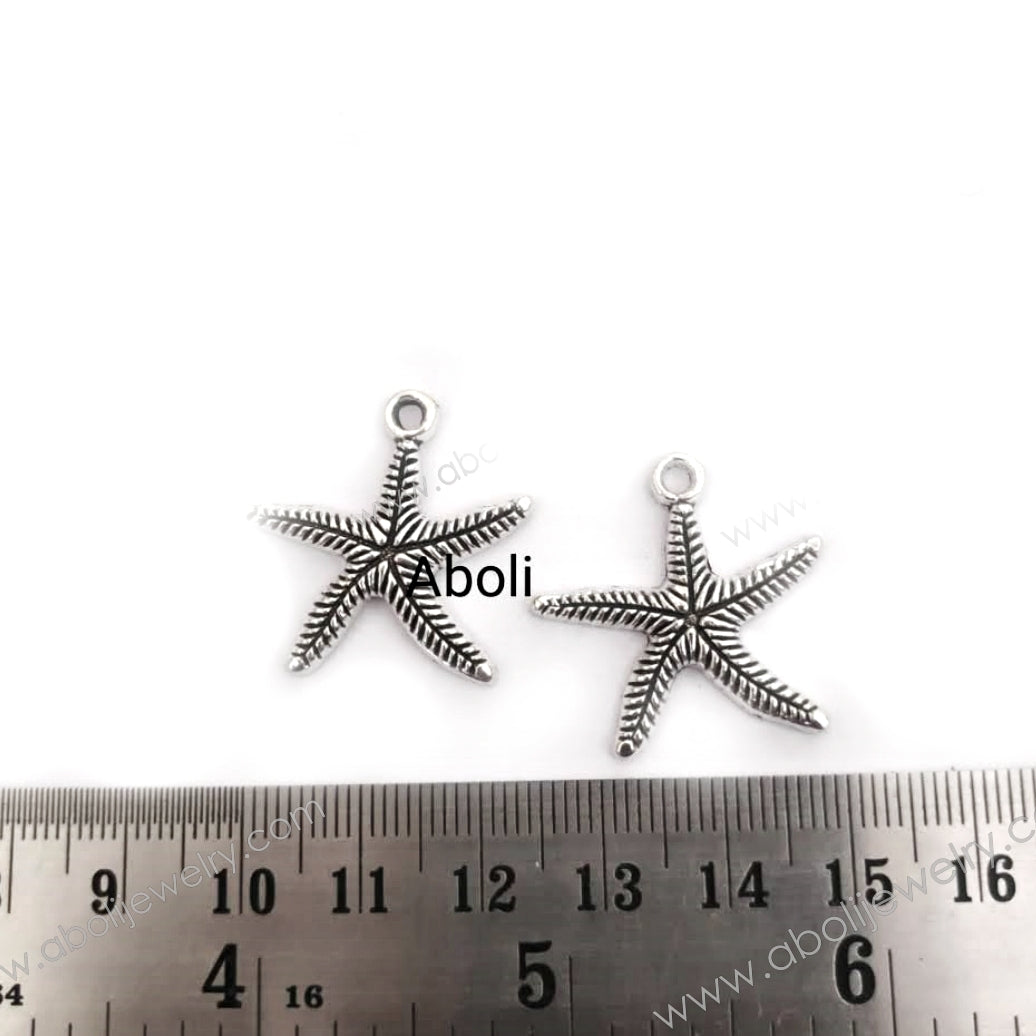 Silver starfish charm sea animals ocean theme CHMS82 2 charms