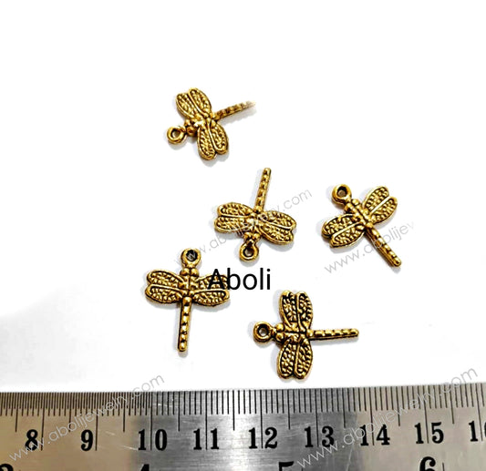 Golden dragonfly Charm insect nature dragonflies charms CHMG68 5 charms