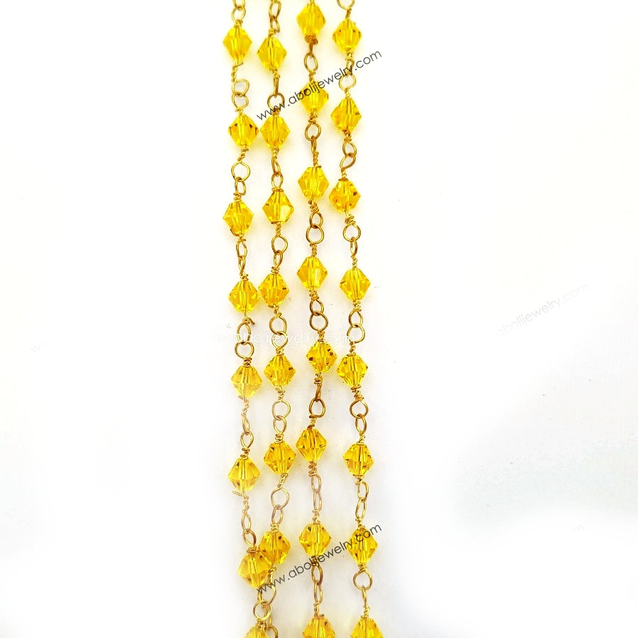 Tarnish resistant Bicone Crystal yellow Beaded Chains Brass Wire CBBCH65 1 meter