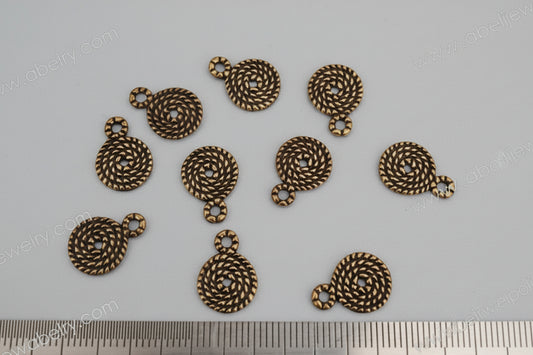 Antique golden spiral Charm flat round CHMS88 10 charms