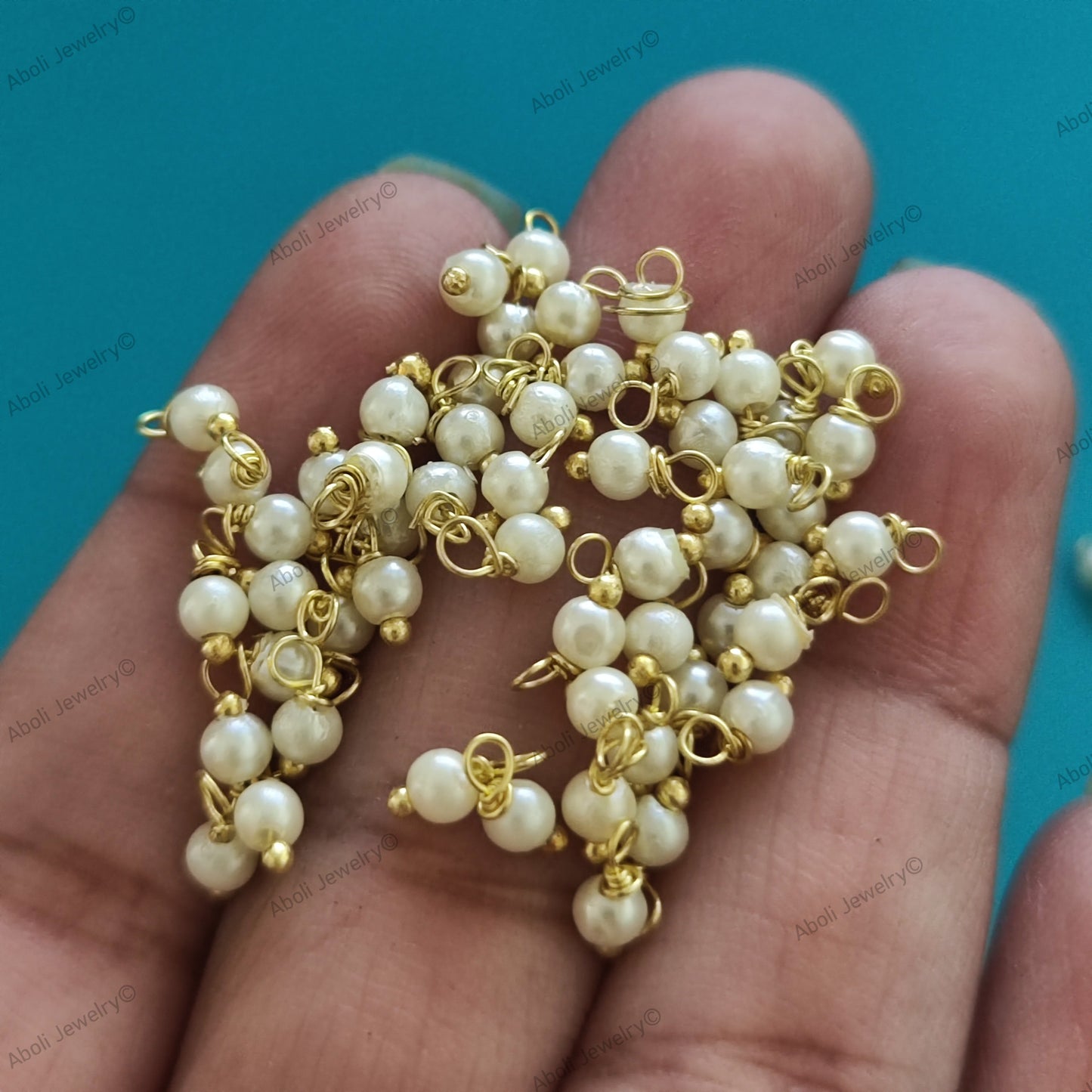 Tarnish resistant golden loreals brass wire glass pearls loreal beads pearl dangles ATLBG3 10 gm