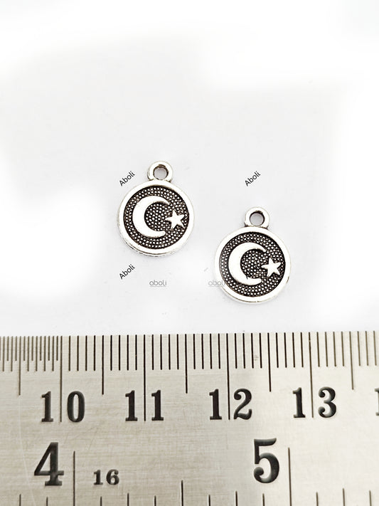 Silver crescent moon and star charm double sided moon charm CHMS105 2 charms