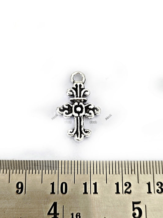 Silver cross charm double charm CHMS106 1 charm