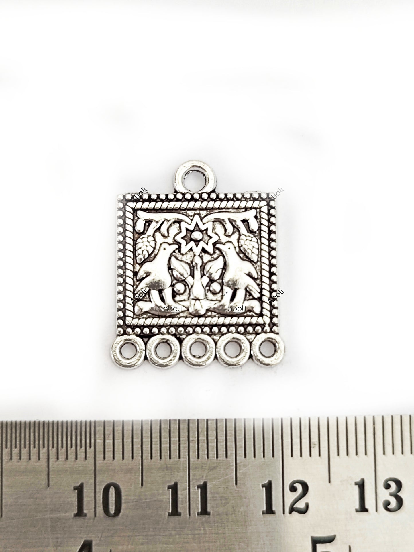 Silver picture frame charm birds and tree theme charm CHMS109 1 charm