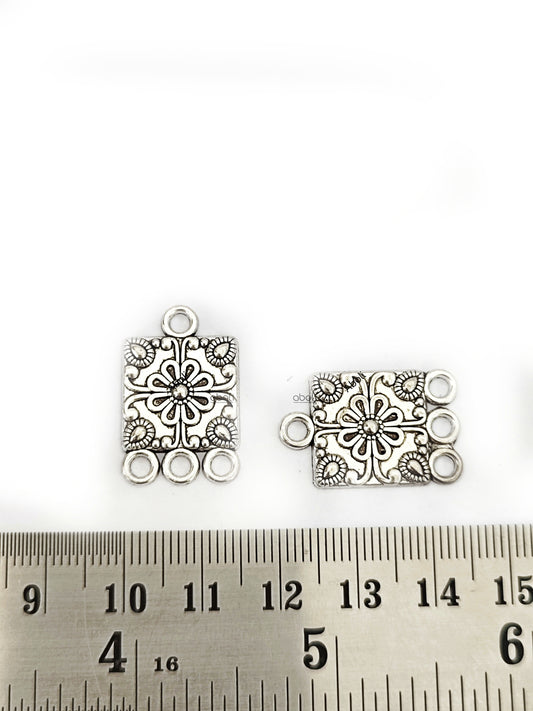 Silver rectangle charm floral charm for fabric jewellery CHMS110 2 charms