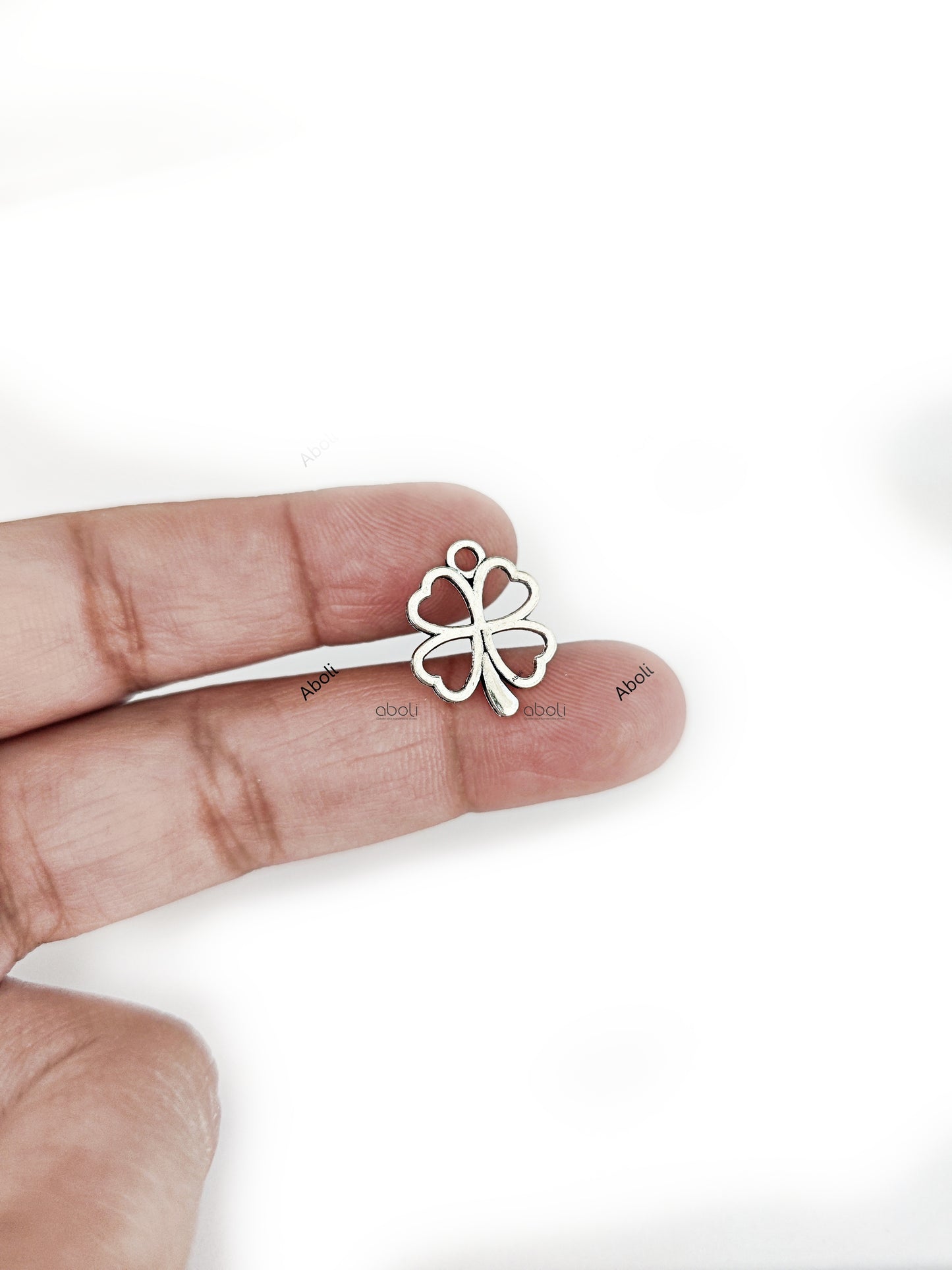 Silver four leaf clover charms lucky charm flower charm CHMS111 5 charms