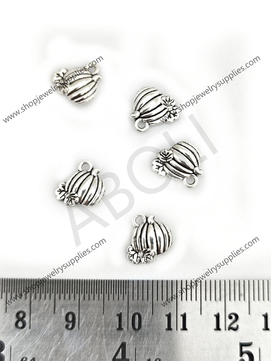 Silver pumpkin charm Halloween fall charm food charms CHMS122 5 charms