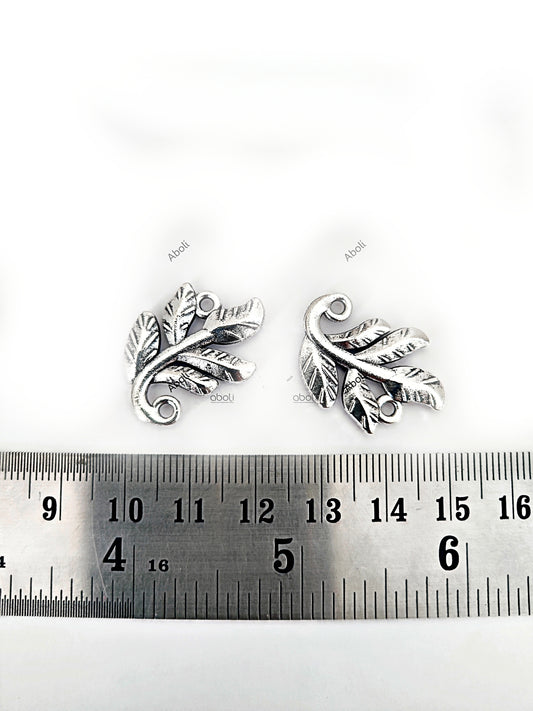 Silver Charm leaf branch charm connector double sided CHMS128 1 charm