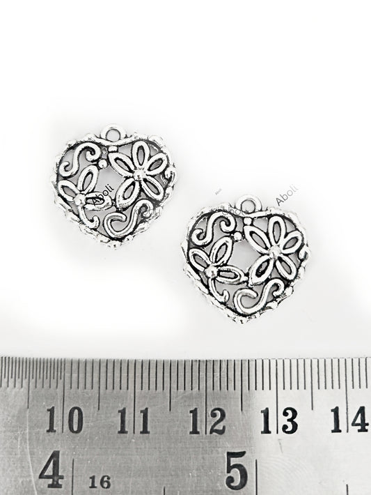 Silver filigree heart charm floral heart CHMS130 2 charms