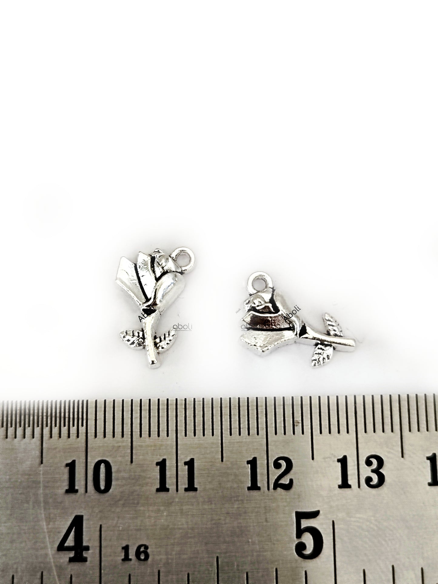 Silver rose bud charm silver flower charm CHMS132 2 charms