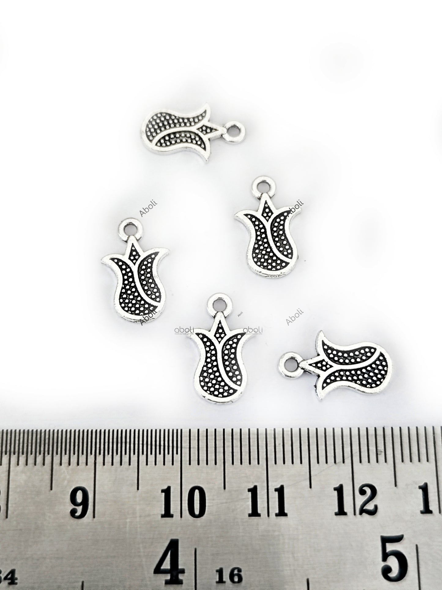 Silver tulip buds charm double sided flower bud charms tulips charms CHMS134 5 charms