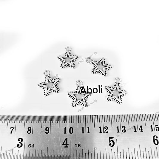 Silver hollow star charms stars charm CHMS136 5 Charms