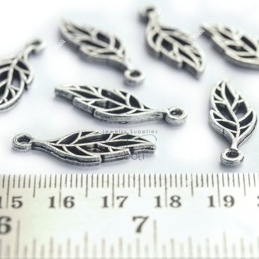 Silver leaf charm antique oxidized silver leaf charms CHMS168 2 charms