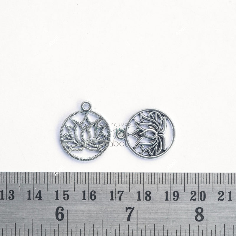 Silver lotus in circle charm lotus charm flower CHMS171 1 charm