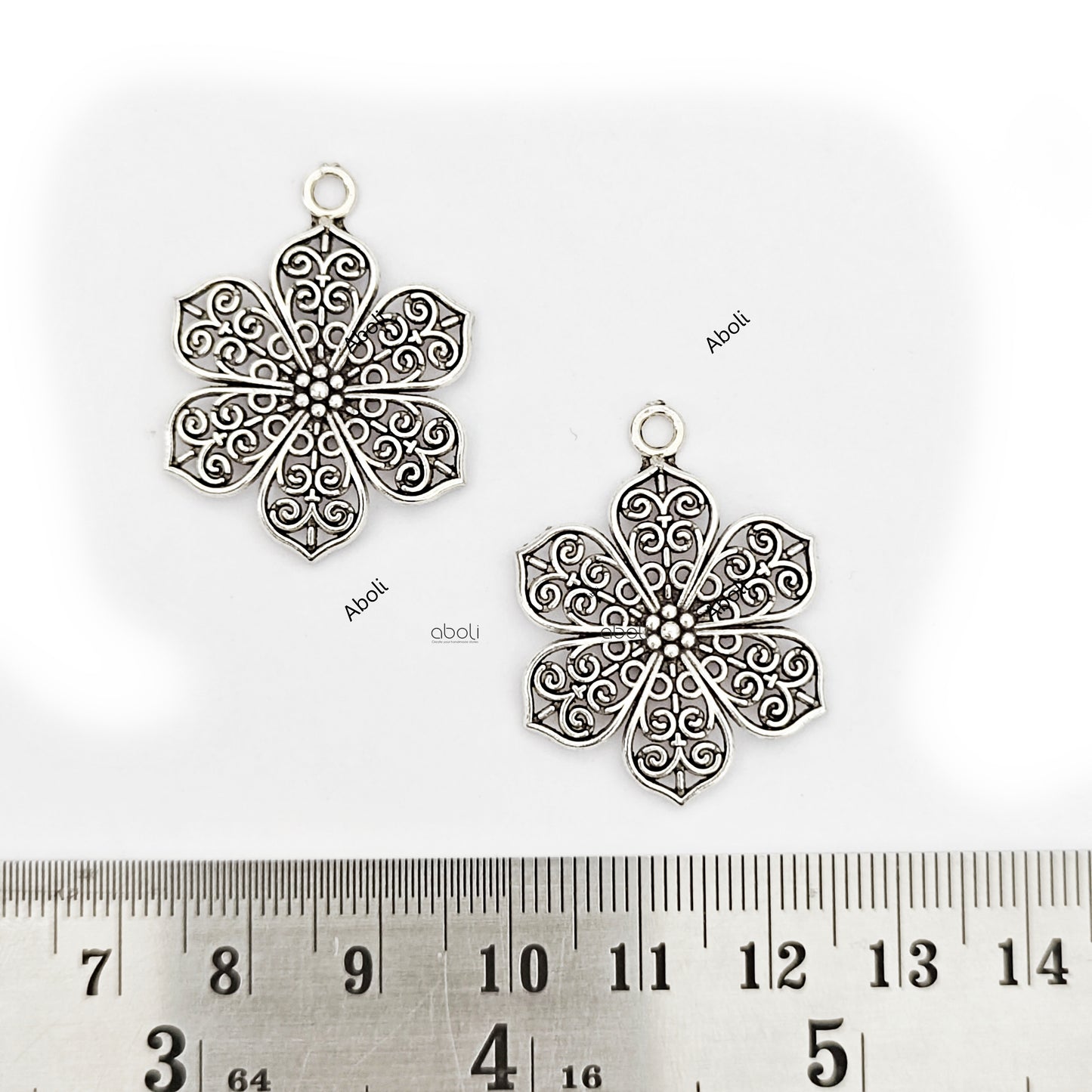 Silver filigree flower charm floral CHMS95