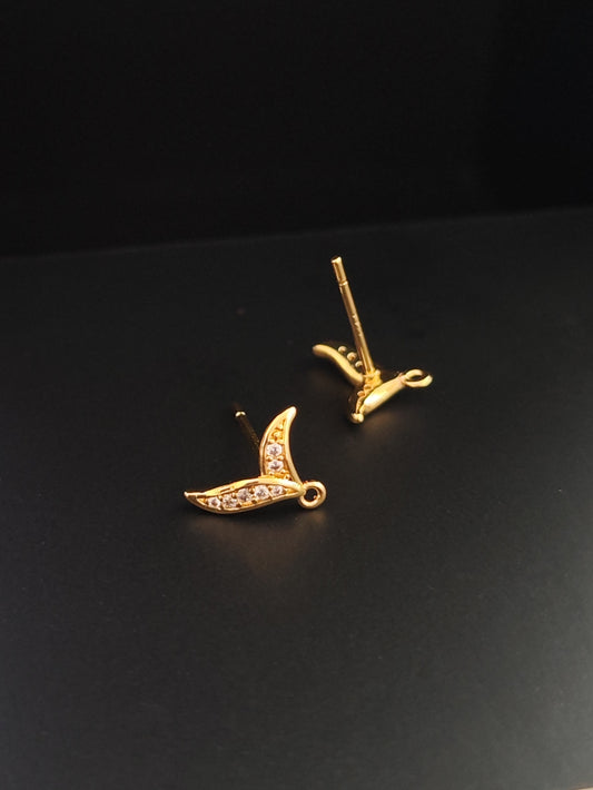 Cubic Zirconia golden fishtail earring finding 18 K gold plated brass micro pave earring making CZELB04