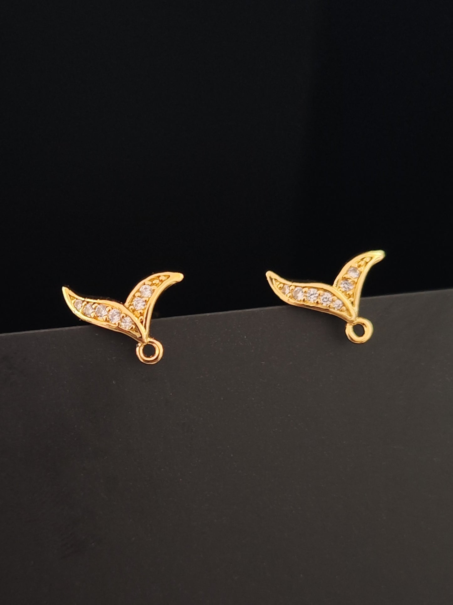 Cubic Zirconia golden fishtail earring finding 18 K gold plated brass micro pave earring making CZELB04