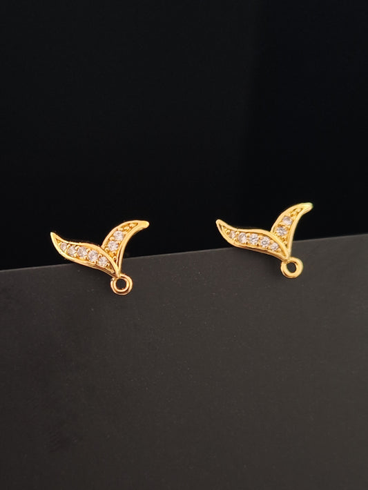 Cubic Zirconia golden fishtail earring finding 18 K gold plated brass micro pave earring making CZELB04