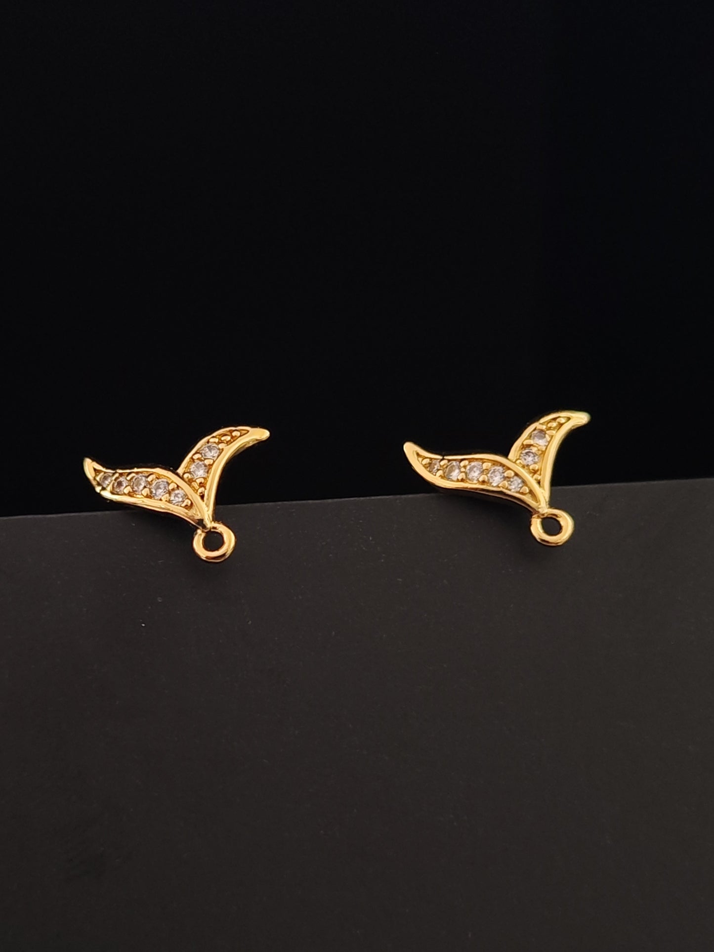 Cubic Zirconia golden fishtail earring finding 18 K gold plated brass micro pave earring making CZELB04