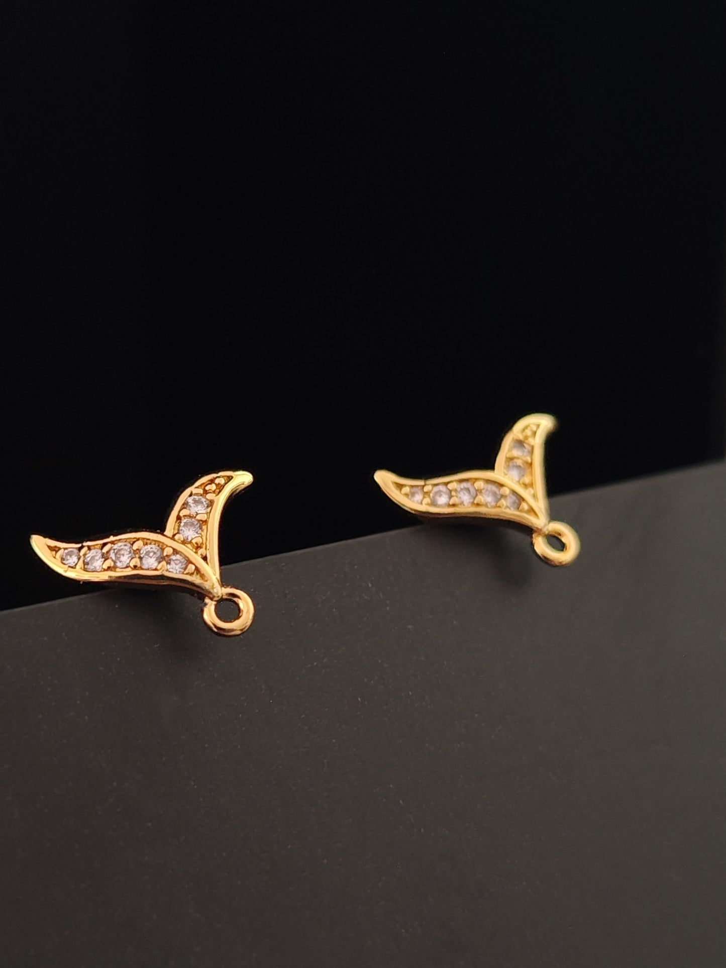 Cubic Zirconia golden fishtail earring finding 18 K gold plated brass micro pave earring making CZELB04