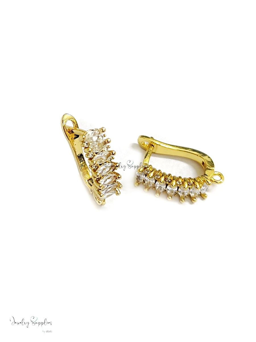Cubic Zirconia golden hoop leverback PVD 18 K gold plated brass micro pave hoops earring making CZELB02