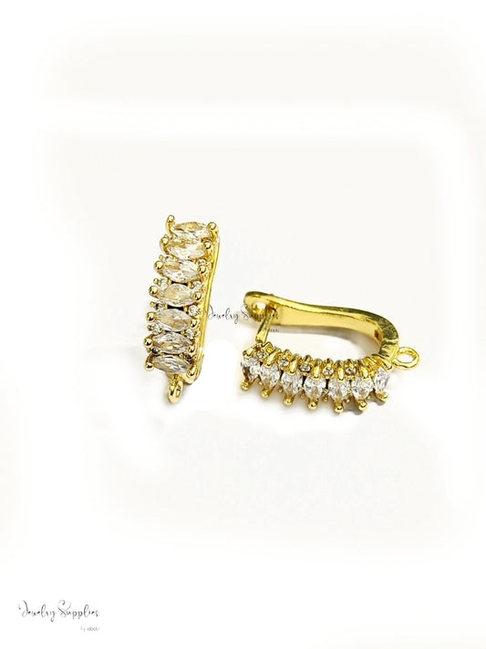 Cubic Zirconia golden hoop leverback PVD 18 K gold plated brass micro pave hoops earring making CZELB02 2 pieces