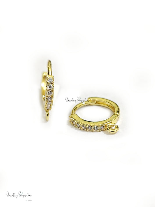 Cubic Zirconia hoop earring leverback 18 K gold plated brass micro pave earring hoop CZELB01 2 pieces
