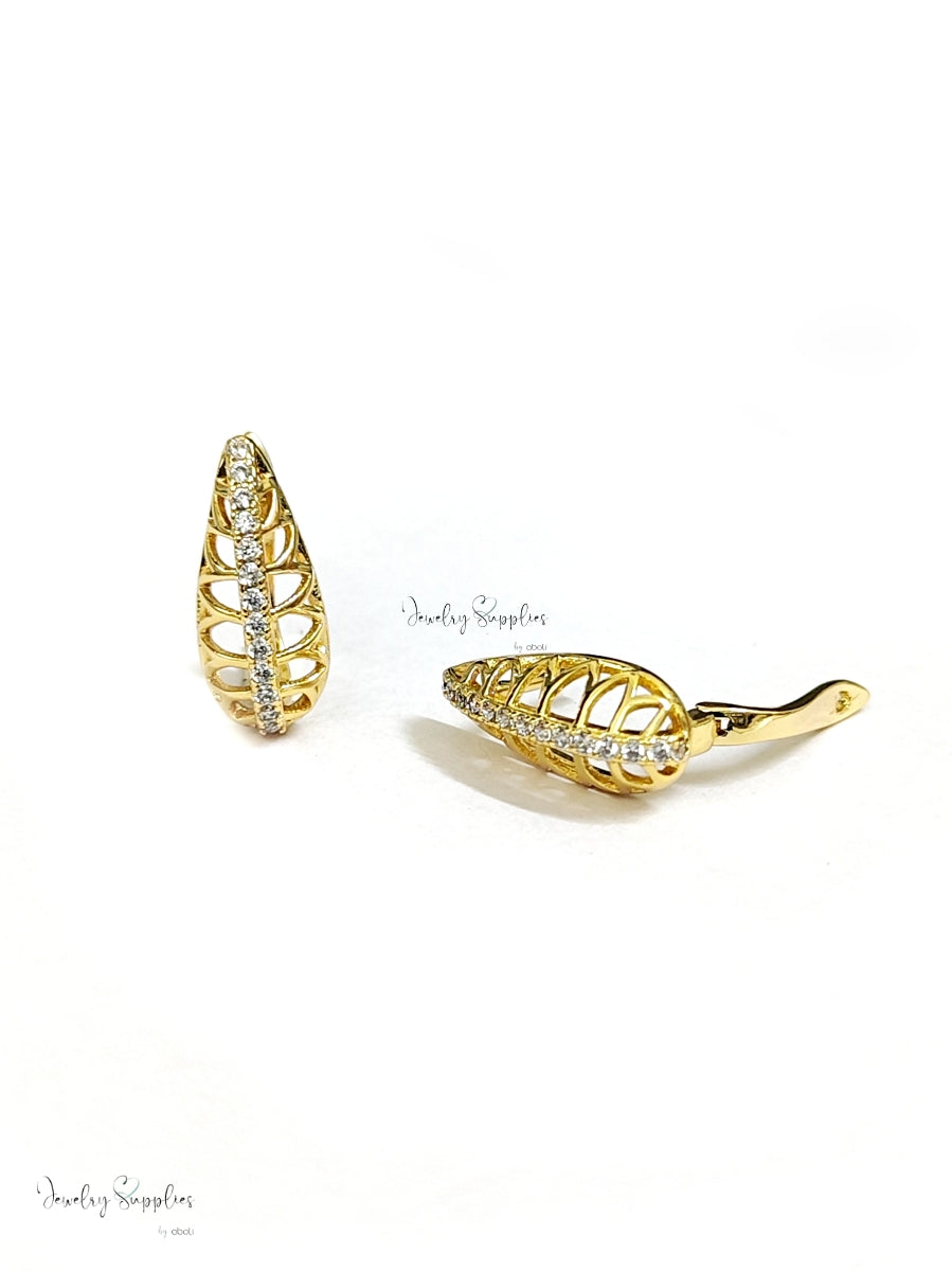 Cubic Zirconia leverback hoops 18 K gold plated brass micro pave lead nickel cadmium free earring making CZELB03