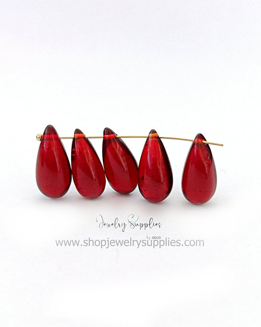 Dark red drop glass beads Drop shaped beads DGBSD22 , 20x9 mm 2 beads