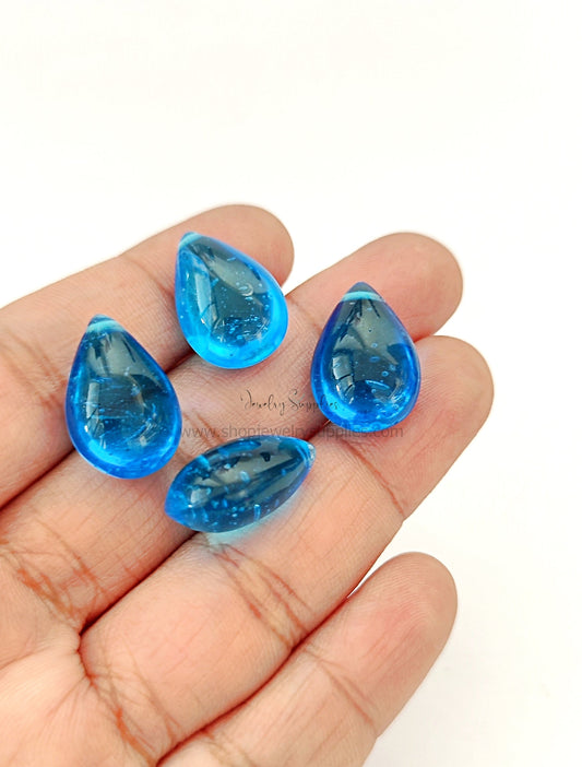 Drop glass beads blue flat drop shaped beads DGBSD23 , 19x12x10 mm 2 beads