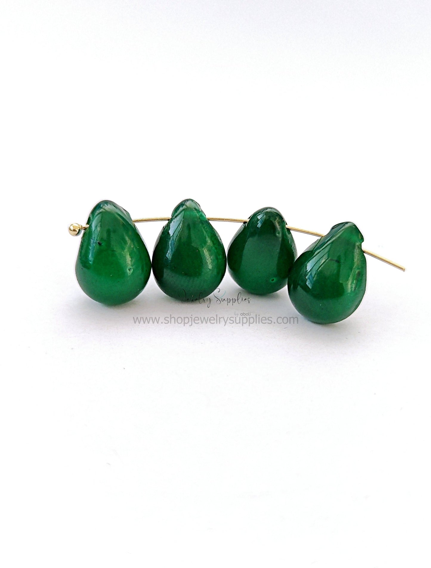 Opaque green drop glass beads flat drop shaped beads DGBSD24 , 18x13x9 mm 2 beads