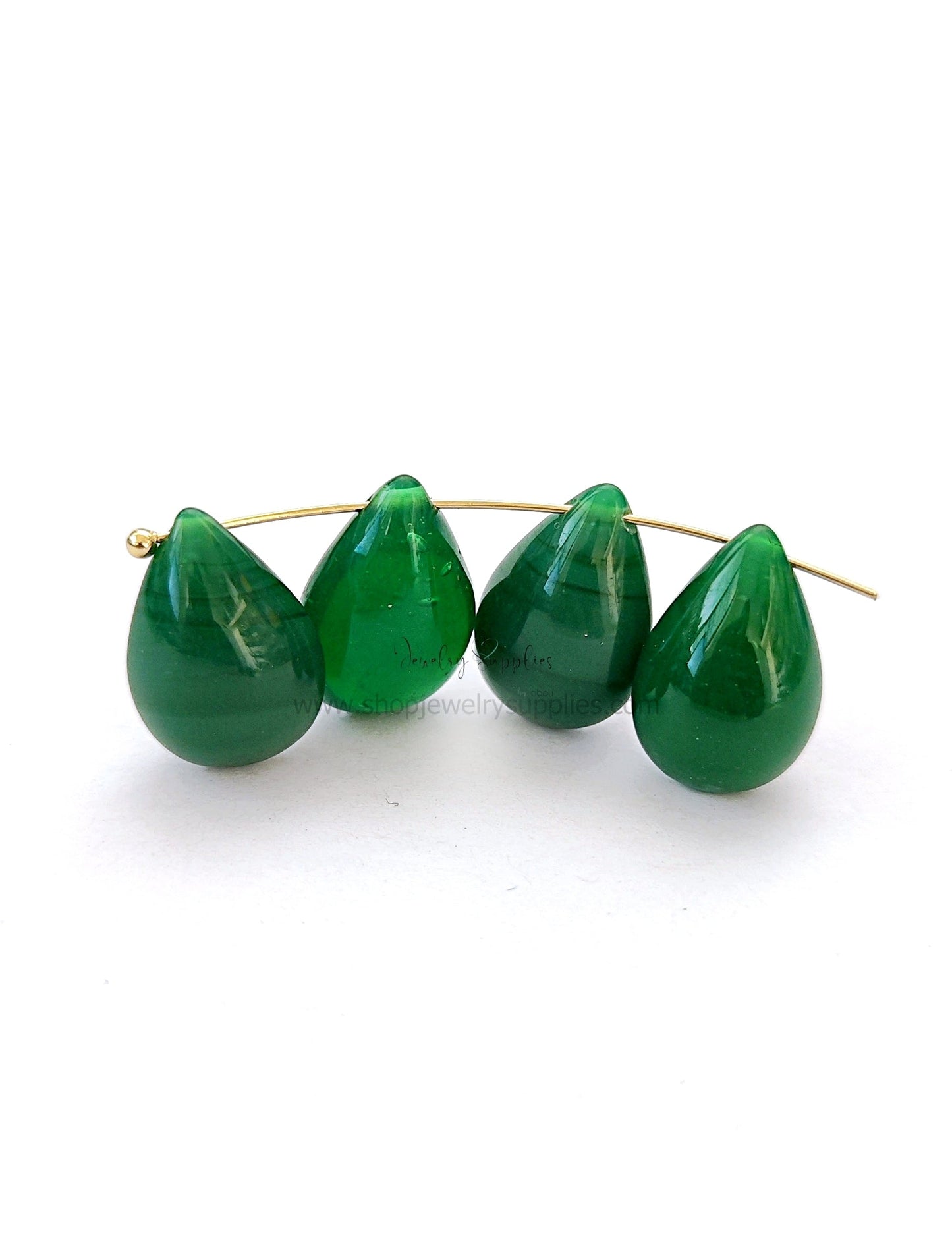 Green drop glass beads Flat drop shaped beads DGBSD26 , 15 x11x9 mm 2 beads