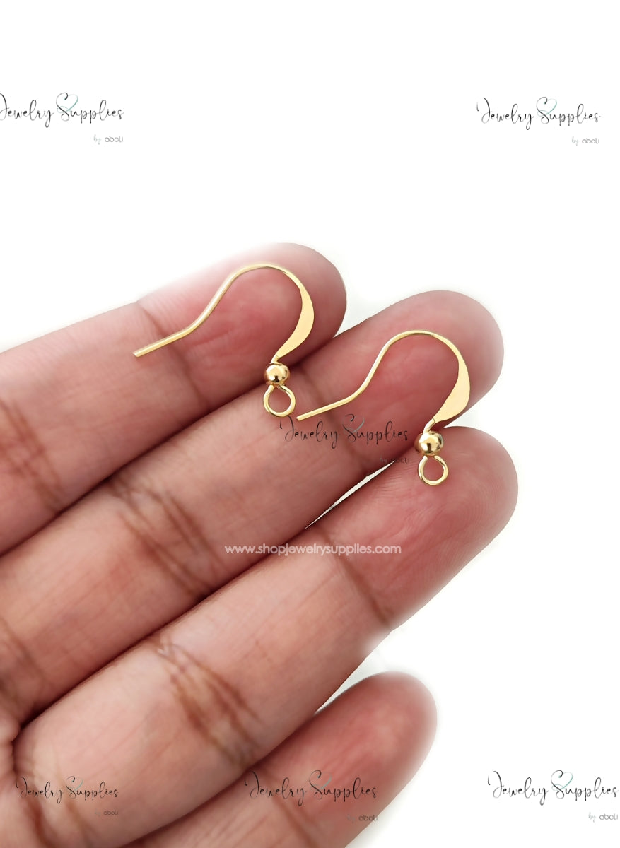 Golden fishhook Hammered Tarnish resistant brass earring making BEW26 1 pair