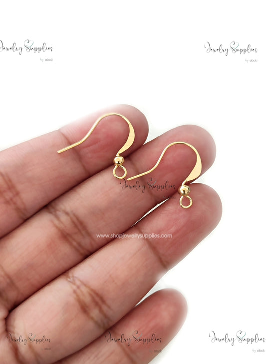 Golden fishhook Hammered Tarnish resistant brass earring making BEW26 1 pair