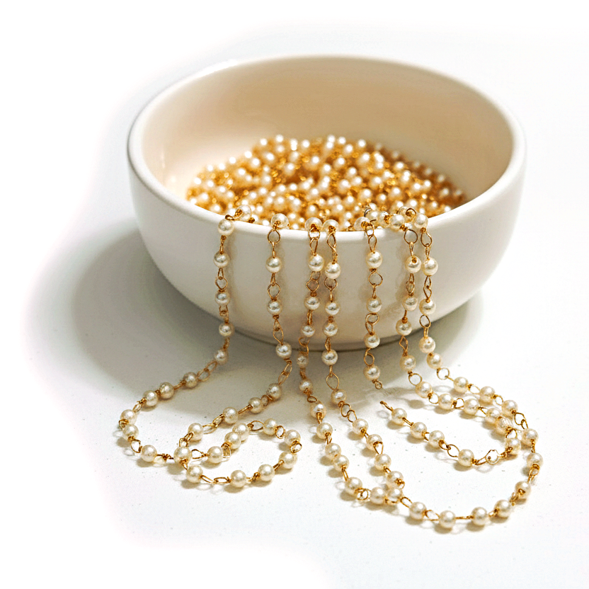 Golden pearl link chain 3 mm beads BCPLCG3 5 meters total cut length of 40 cm