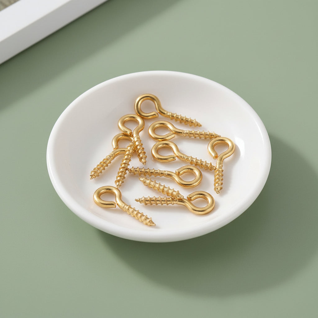 Golden screw eye pins 304 stainless steel 18 k gold plated eyelet screw for jewellery making SSSCRW10 10 pins