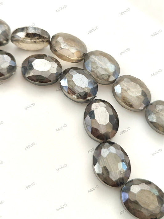 Grey flat oval Faceted crystal glass bead 20 x 15 x 9 mm with howlite finish FGB114