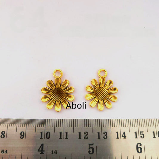 Golden flowers charm flower pendant CHMG64 2 charms