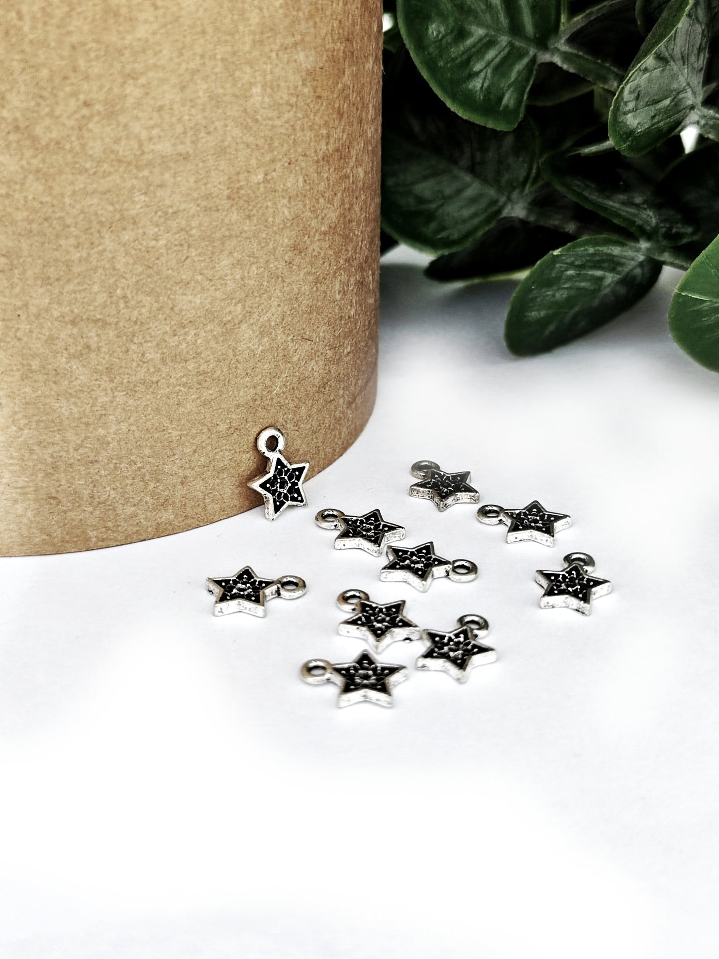 Silver star charms bezel charms CHMS89 10 charms