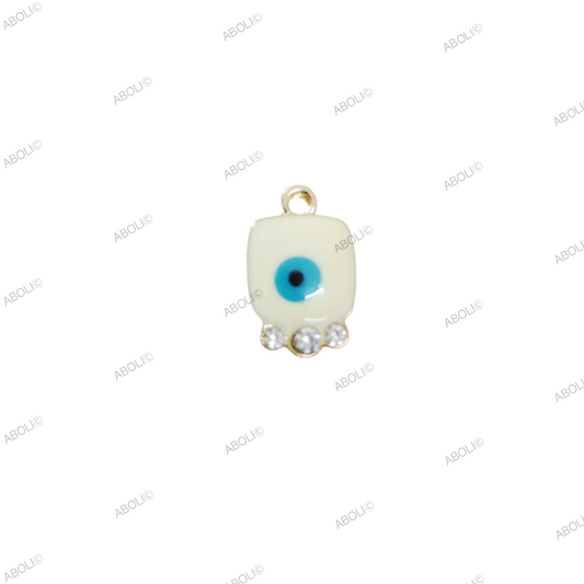 Square evil eye stone studded charm white square