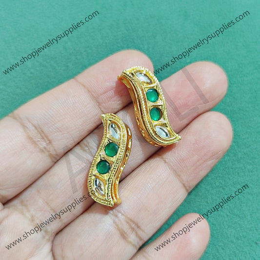 Green jadau kundan for invisible necklace affordable artificial stone 1 piece IAJK01