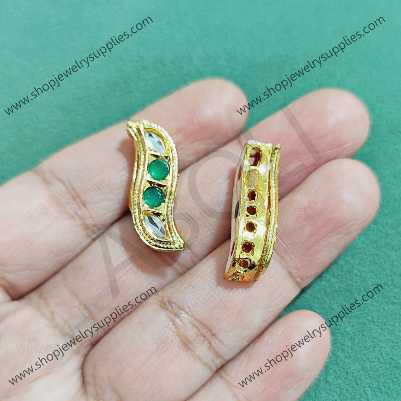 Green jadau kundan for invisible necklace affordable artificial stone 1 piece IAJK01